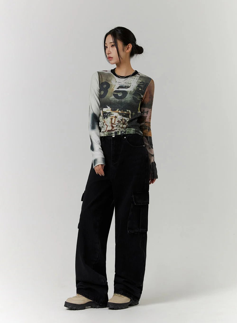 Premium Black Cargo Wide Leg Jeans