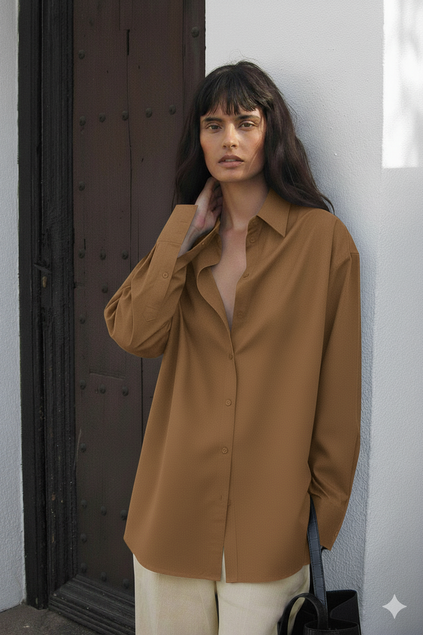 D600 Oversized Essentials Shirt – Mustard Brown