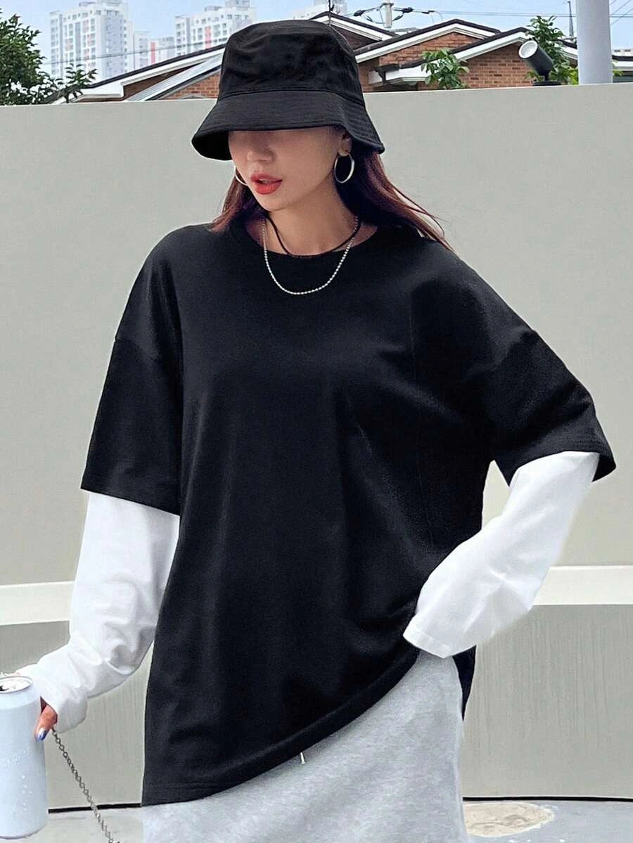 Oversized Layered T-Shirt - Black