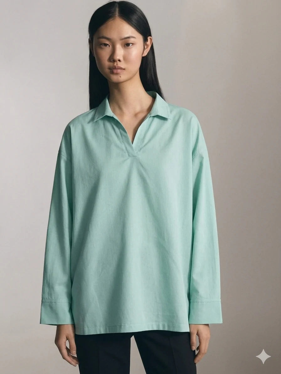Oversized V-Neck Collar Shirt - Mint Green