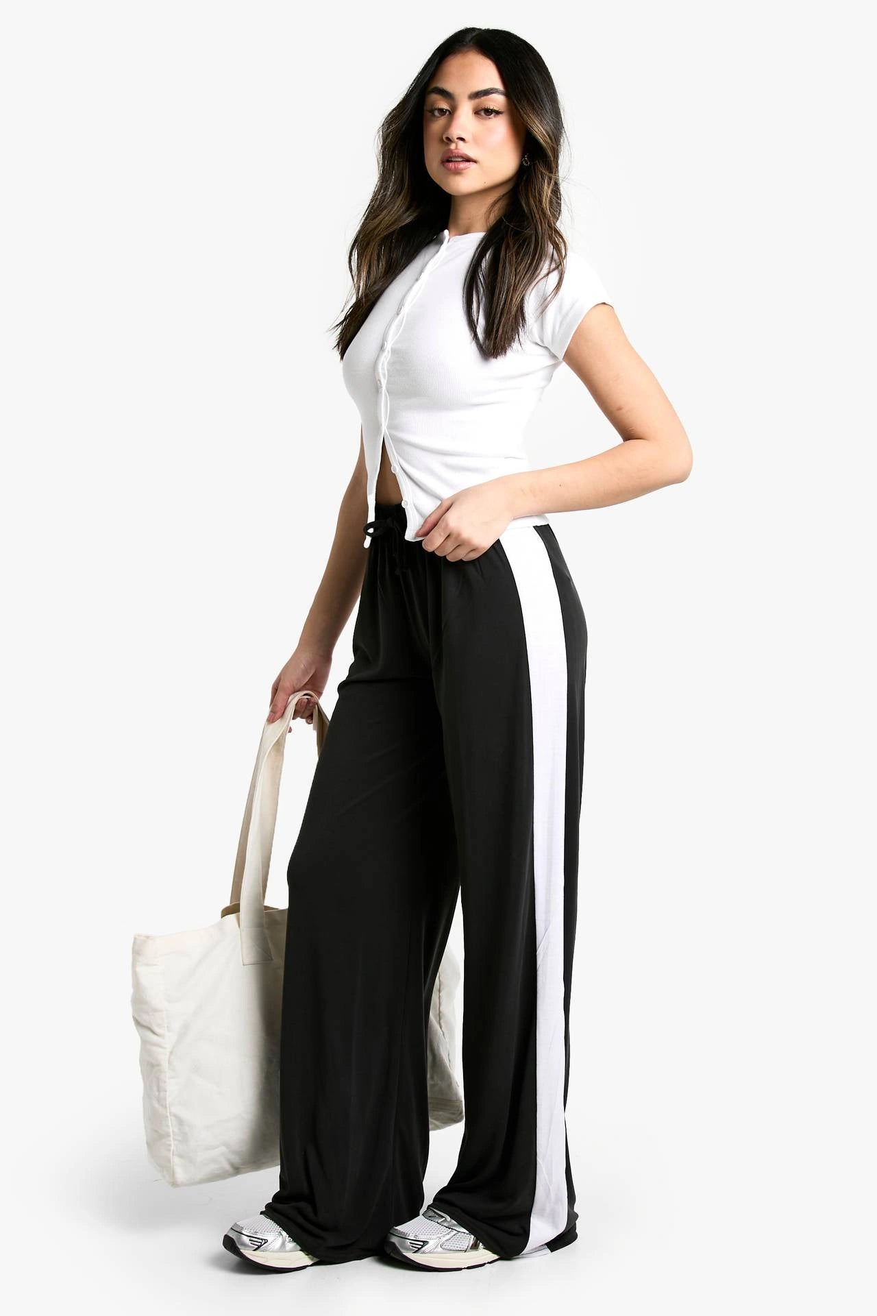 D600 Pure Black Side Panel Wide Leg Trouser