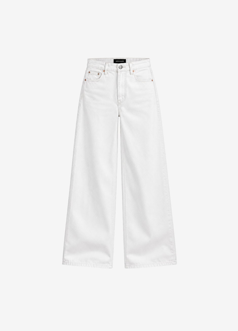 HM White High-Waisted Wide-Leg Jeans