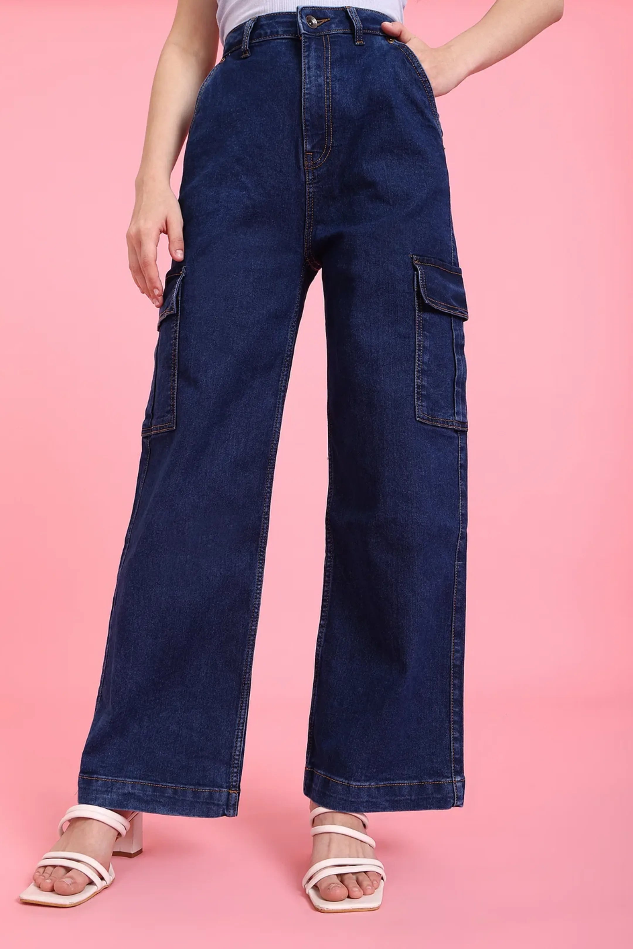 High Rise Wide Leg Cargo Jeans