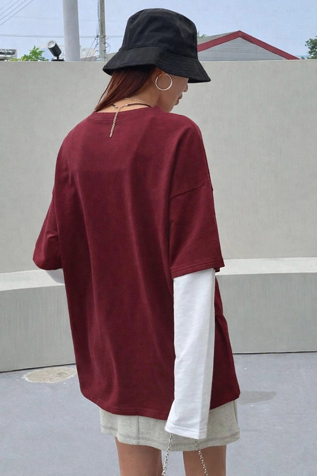 Oversized Layered T-Shirt - Maroon