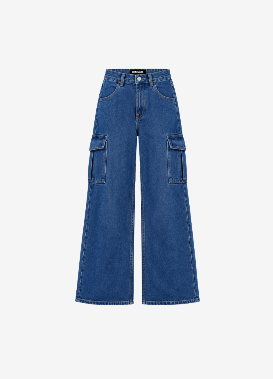 Zara Blue Cargo Wide Leg Jeans
