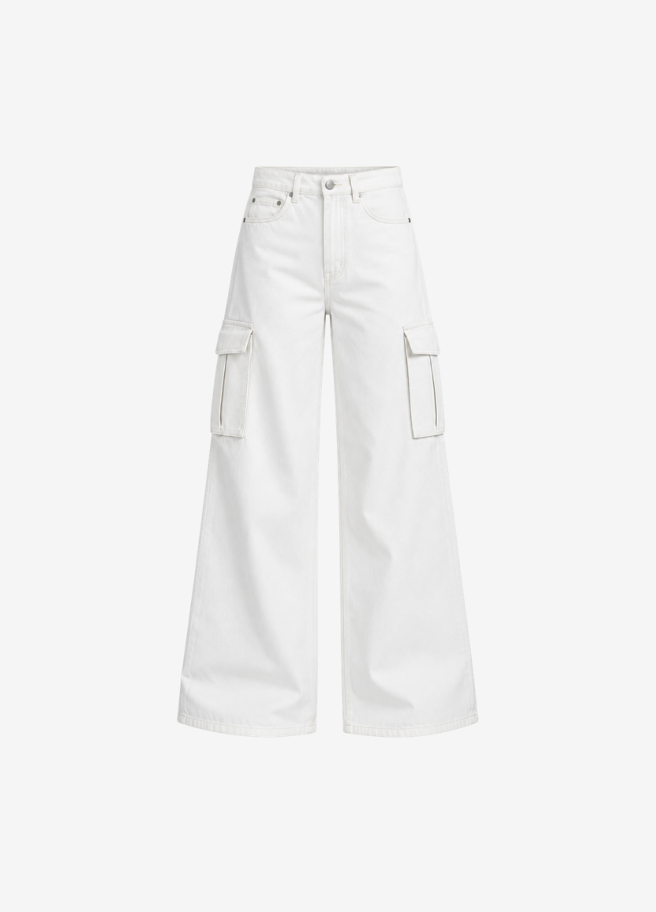 Baggy Palazzo Cargo Wide Leg Jeans - White