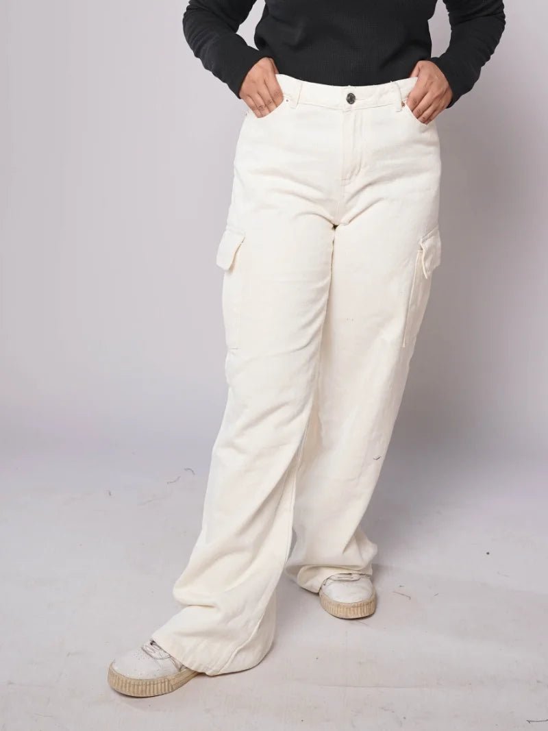 Zara Wide Leg Cargo Jeans - White