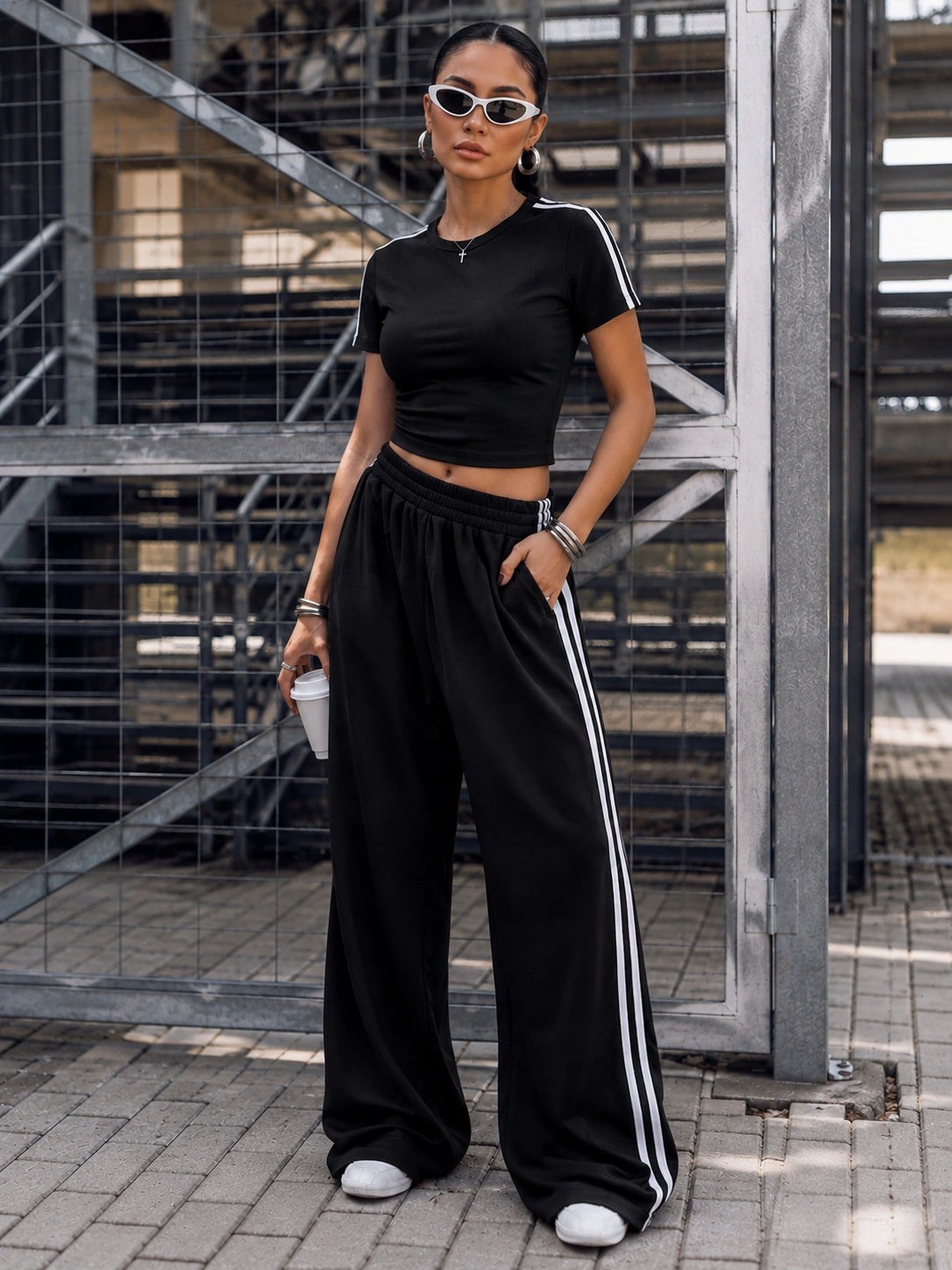 Essential Stripe Co-Ord Set | Black