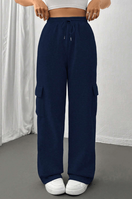 ZARA NAVY BLUE HIGH WAISTED CARGO SWEATPANT (MINOR FAULT)