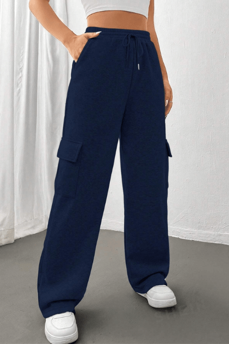 ZARA NAVY BLUE HIGH WAISTED CARGO SWEATPANT (MINOR FAULT)