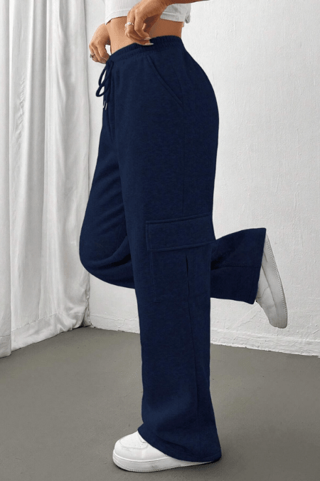ZARA NAVY BLUE HIGH WAISTED CARGO SWEATPANT (MINOR FAULT)