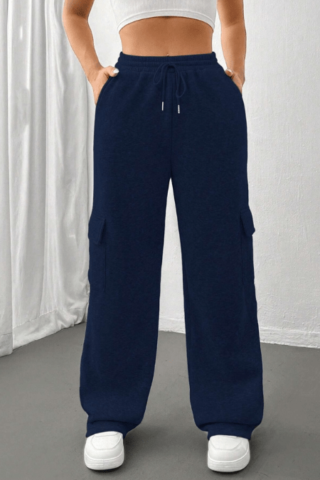 ZARA NAVY BLUE HIGH WAISTED CARGO SWEATPANT (MINOR FAULT)