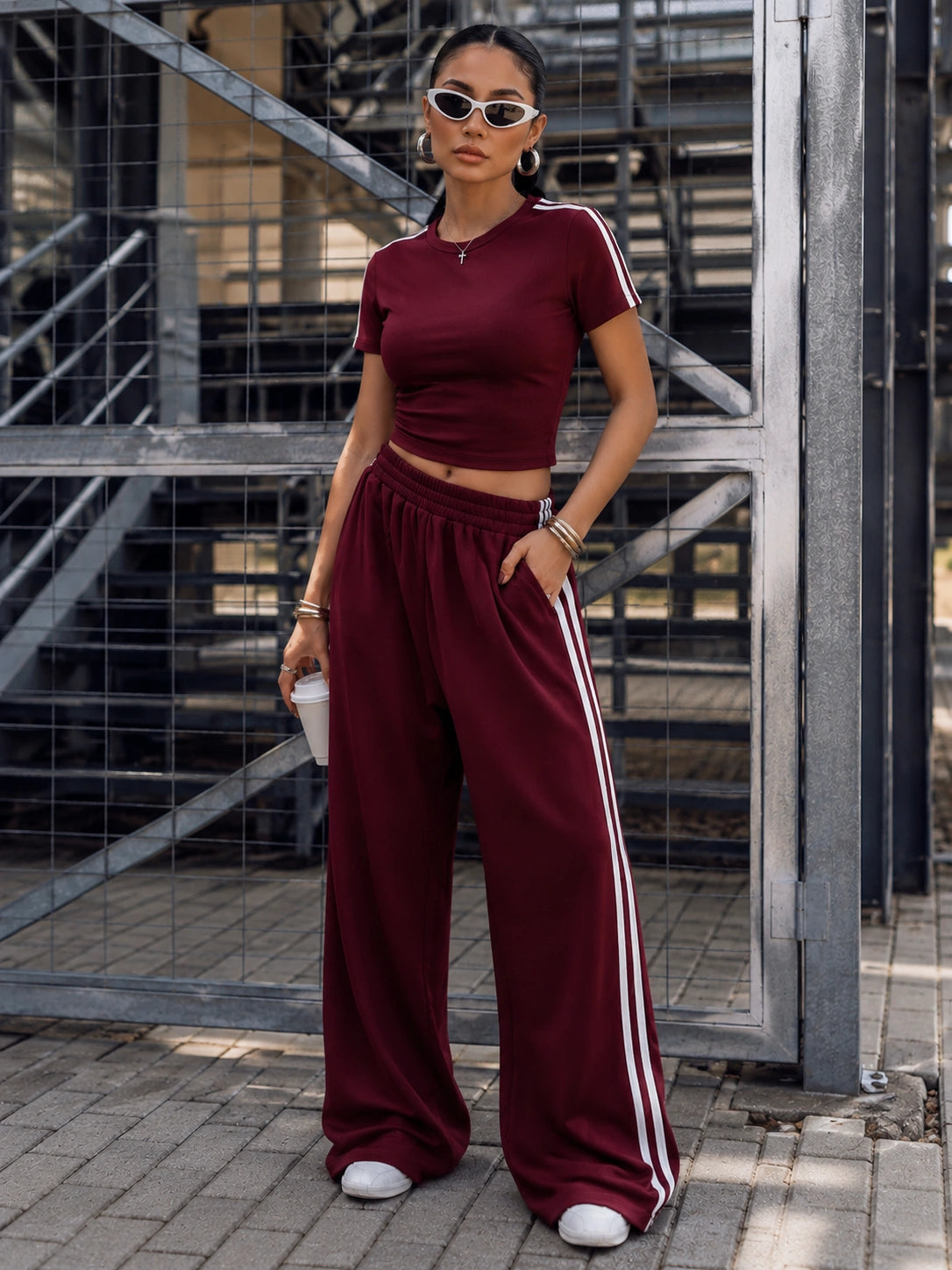 Essential Stripe Co-Ord Set | Maroon