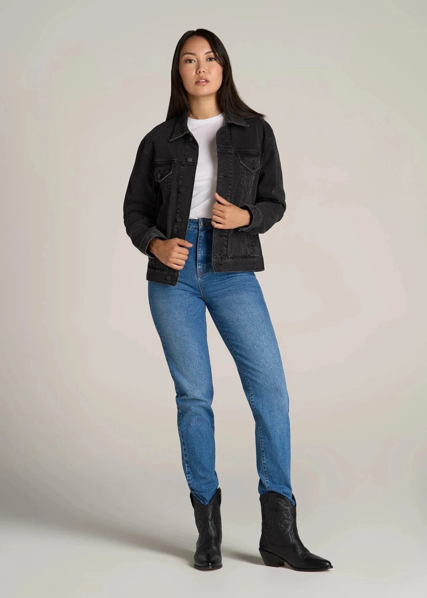 Women's Relaxed Denim Jacket - Black Stone Wash