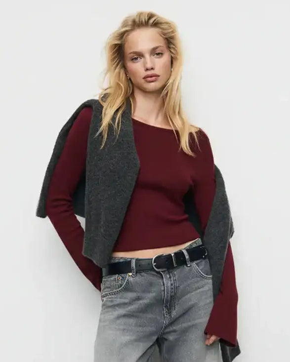 Bell Sleeve T-Shirt - Maroon