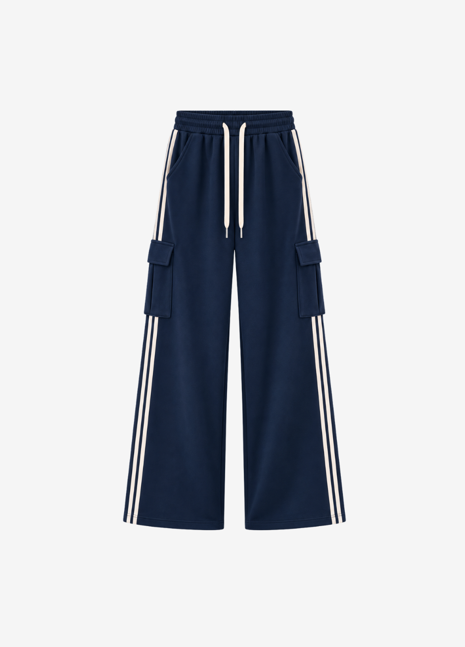 D600 Stripe Cargo Wide-Leg Trouser | Navy Blue