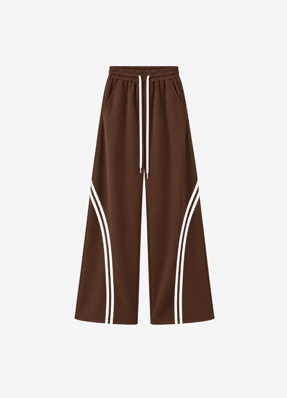 D600 Cross Stripe Wide Leg Trousers | Brown