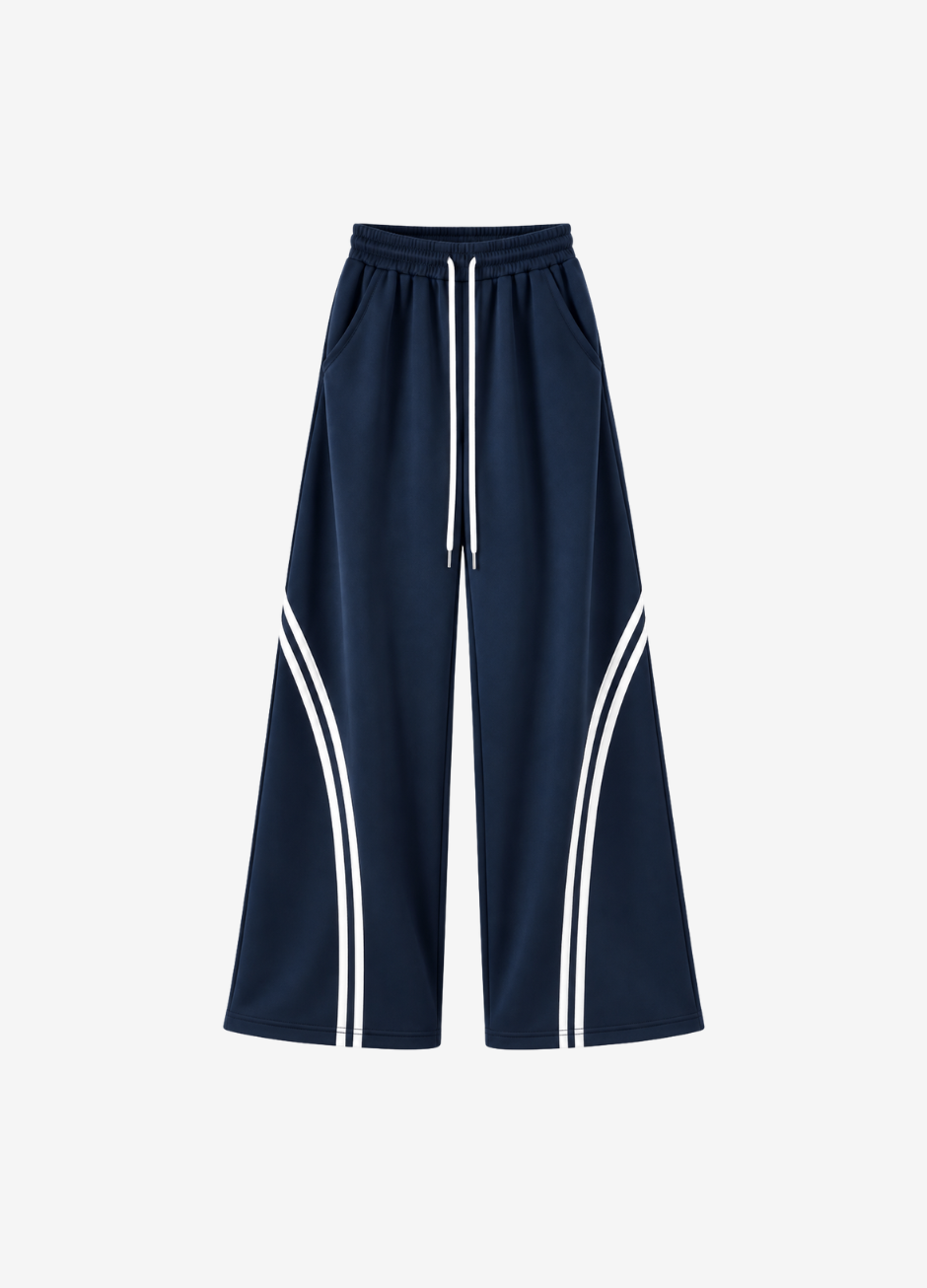 D600 Cross Stripe Wide Leg Trousers | Blue