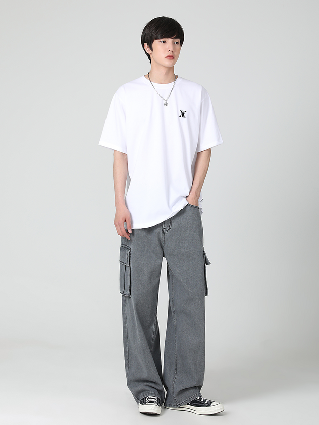 UNISEX - ZARA Cargo High-Waist Wide-Leg Jeans - Vintage Grey