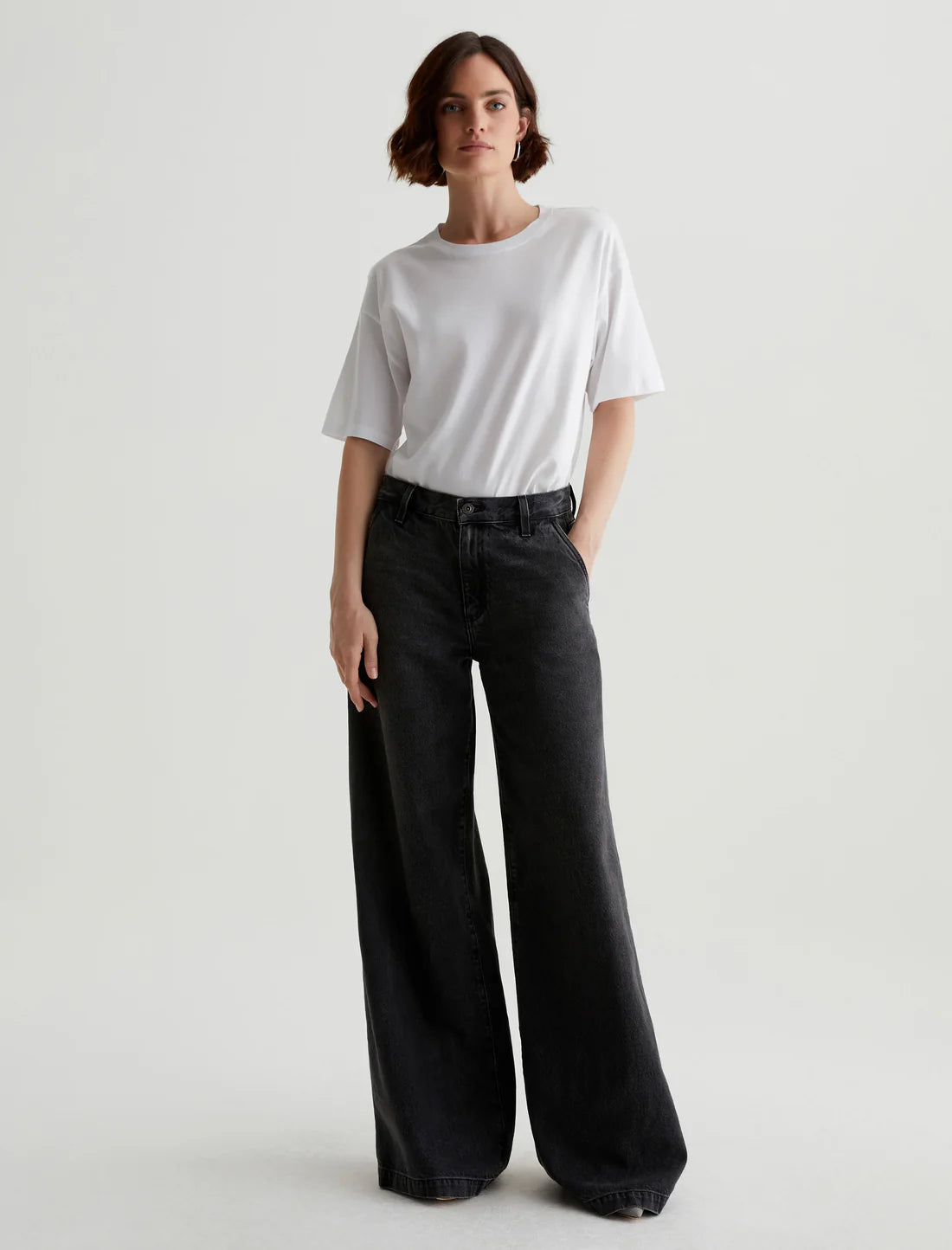 D600 Loose Fit High Waist Wide Leg Jeans - Dark Grey