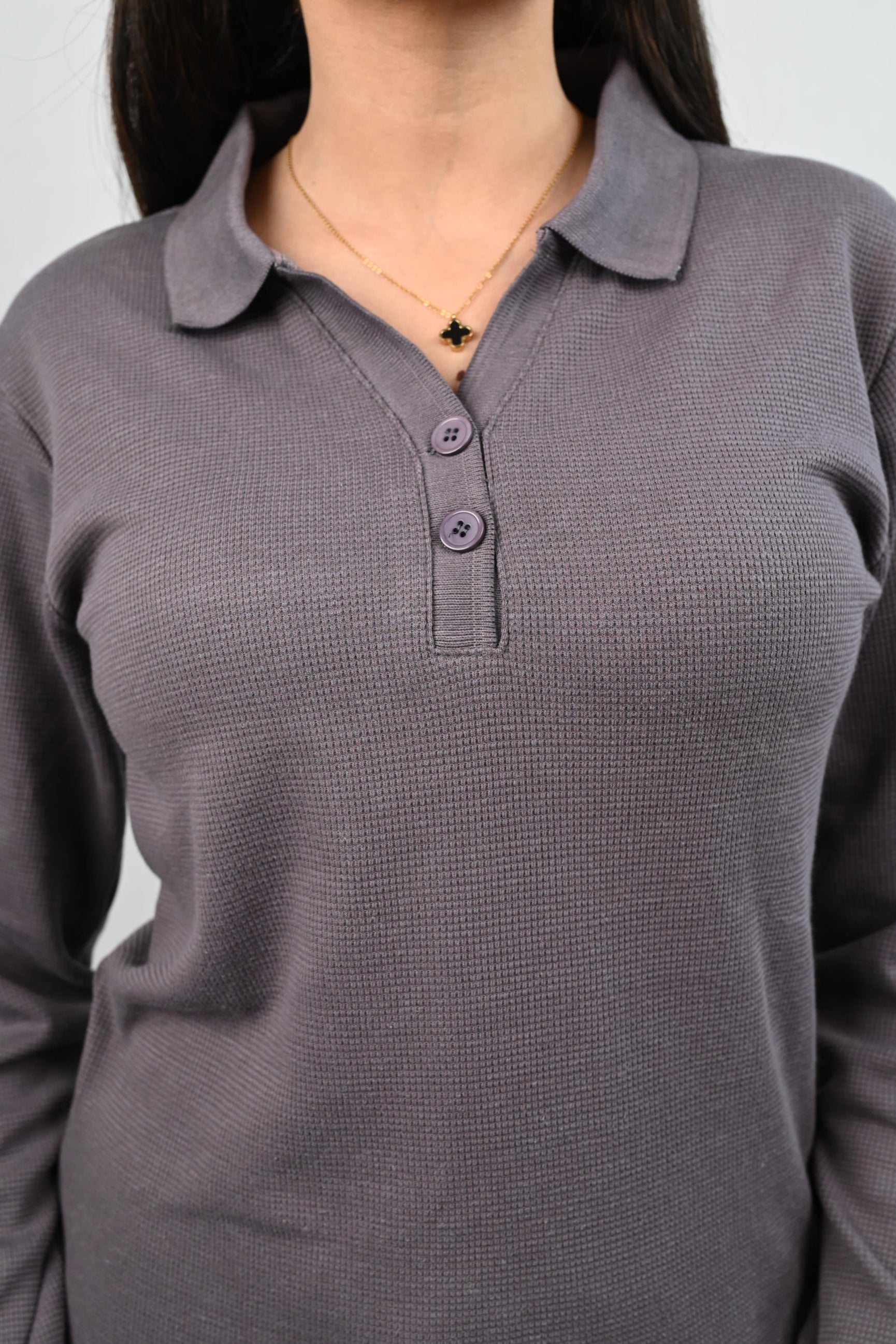 Johnny Collar Button Ribbed Knit Polo - (Full Sleeves)