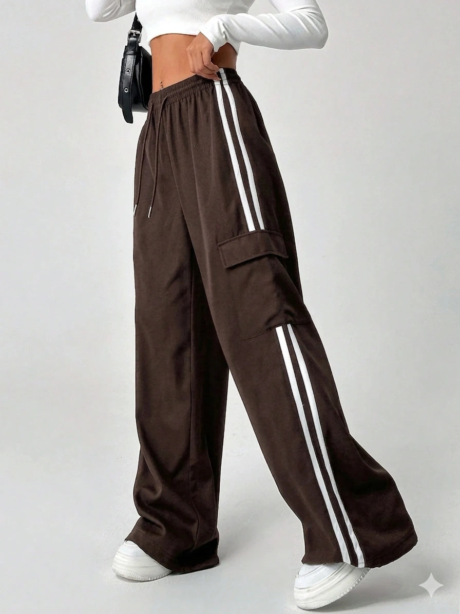 D600 Stripe Cargo Wide-Leg Trouser - Brown