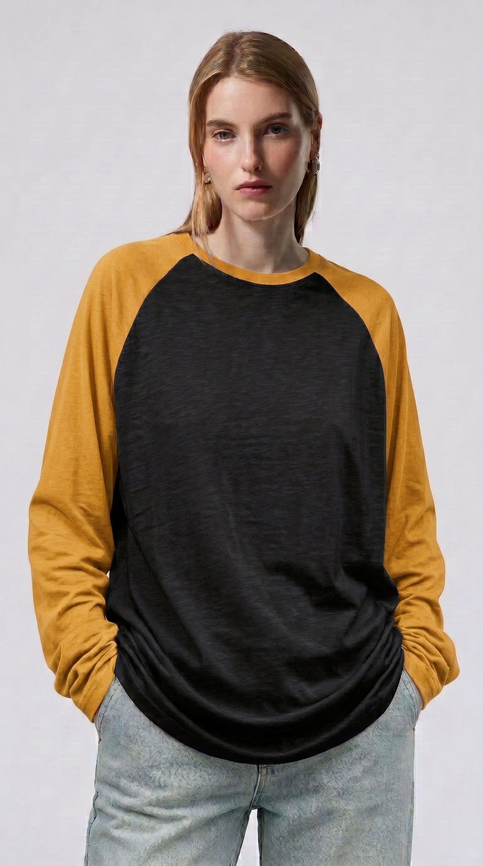 Contrast Raglan Sleeve Top | Black/Mustard