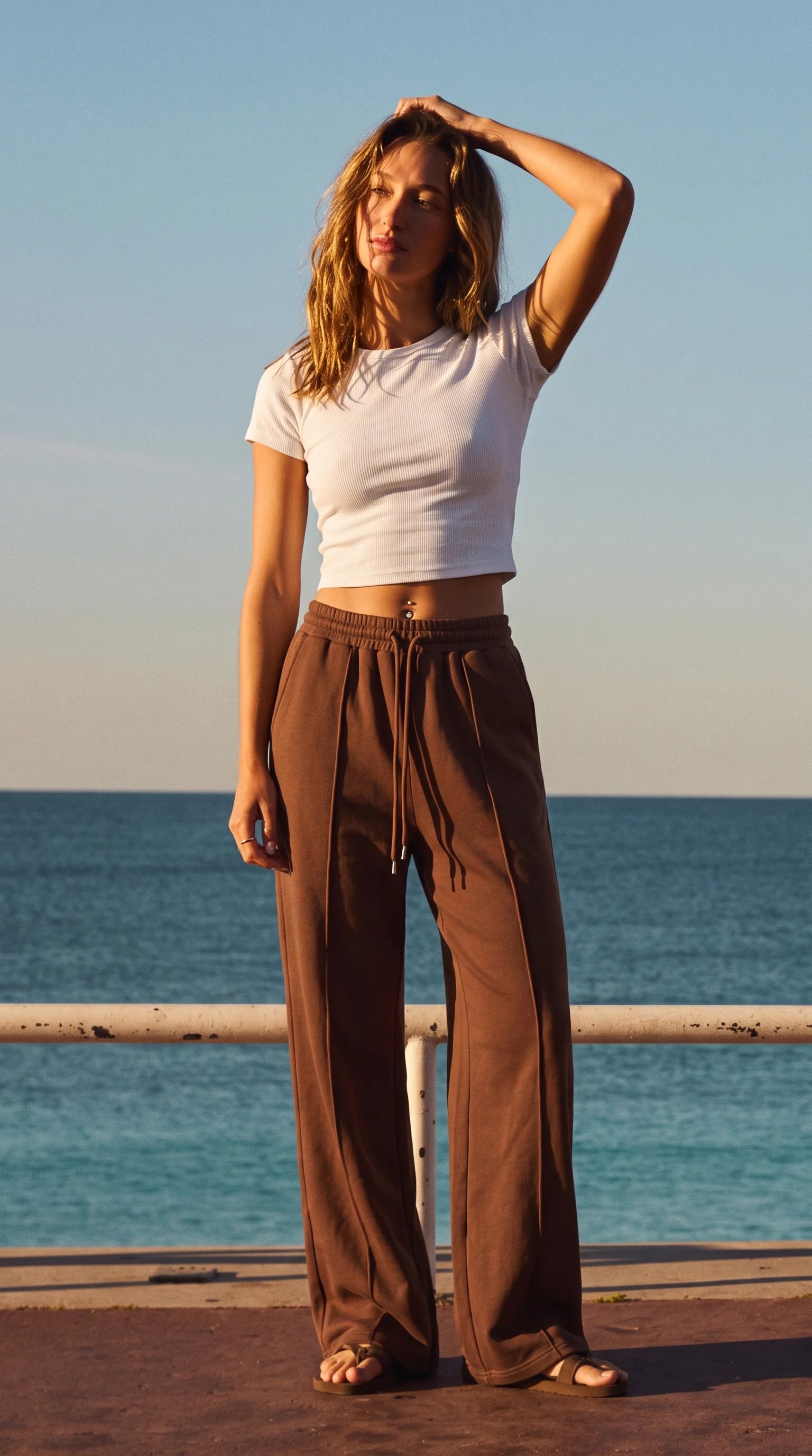 Front-Seam Wide-Leg Trouser - Brown