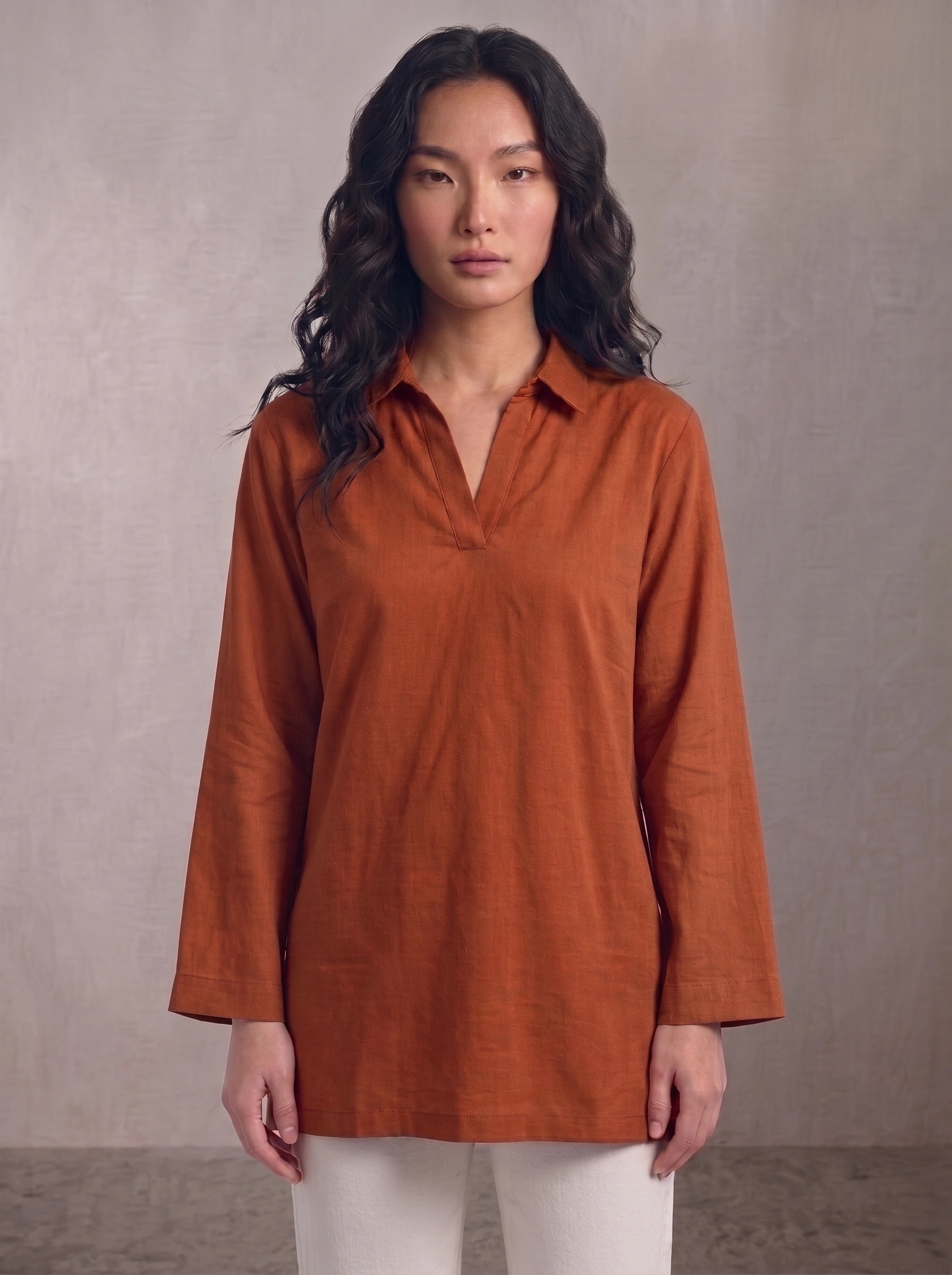 Oversized V-Neck Collar Shirt - Mustard