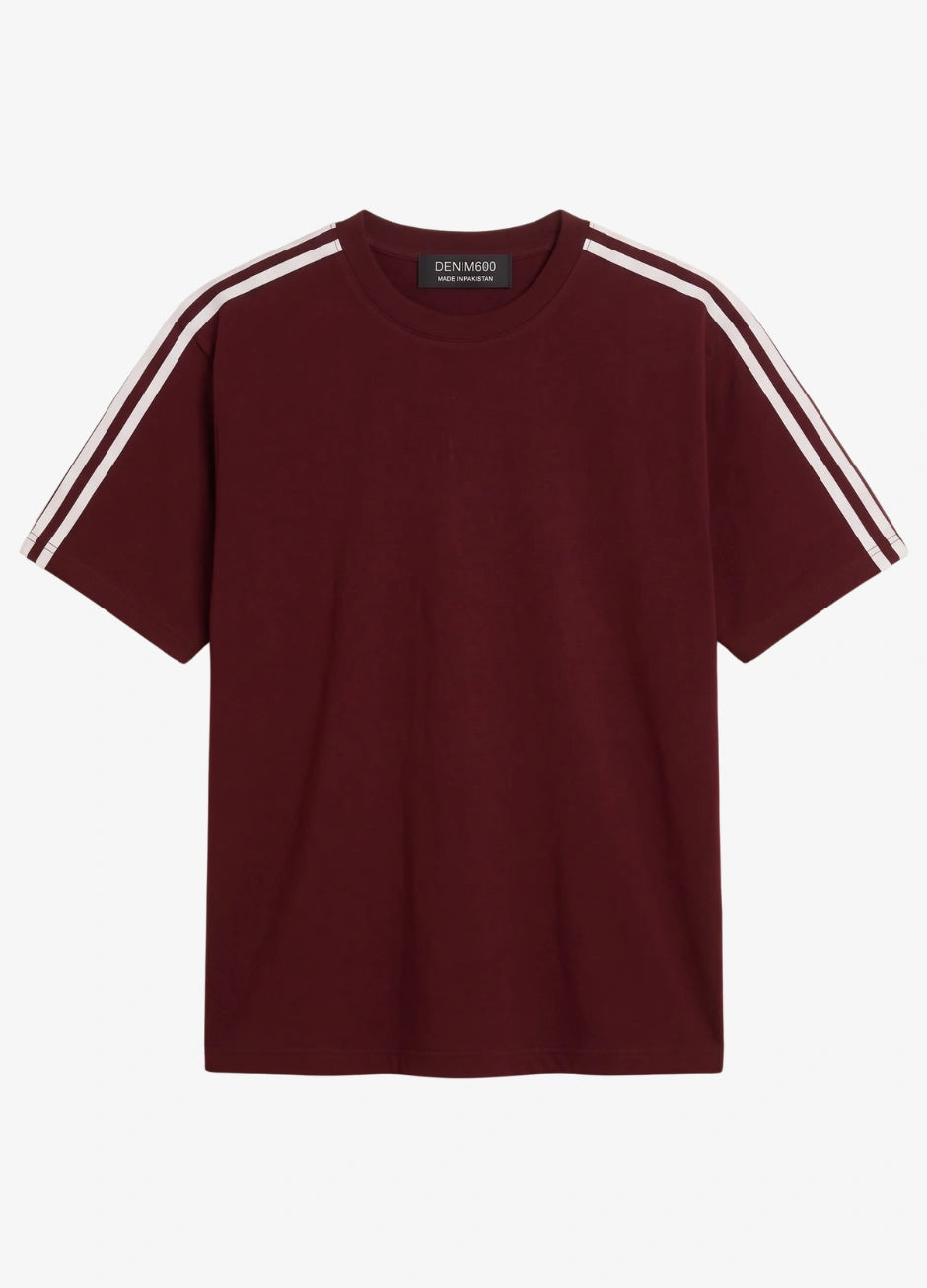 Oversized Stripe T-Shirt - Maroon