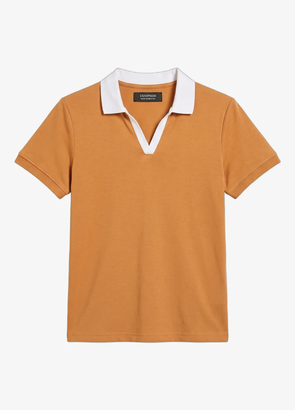 D600 Essential Contrast Collar Polo - Mustard