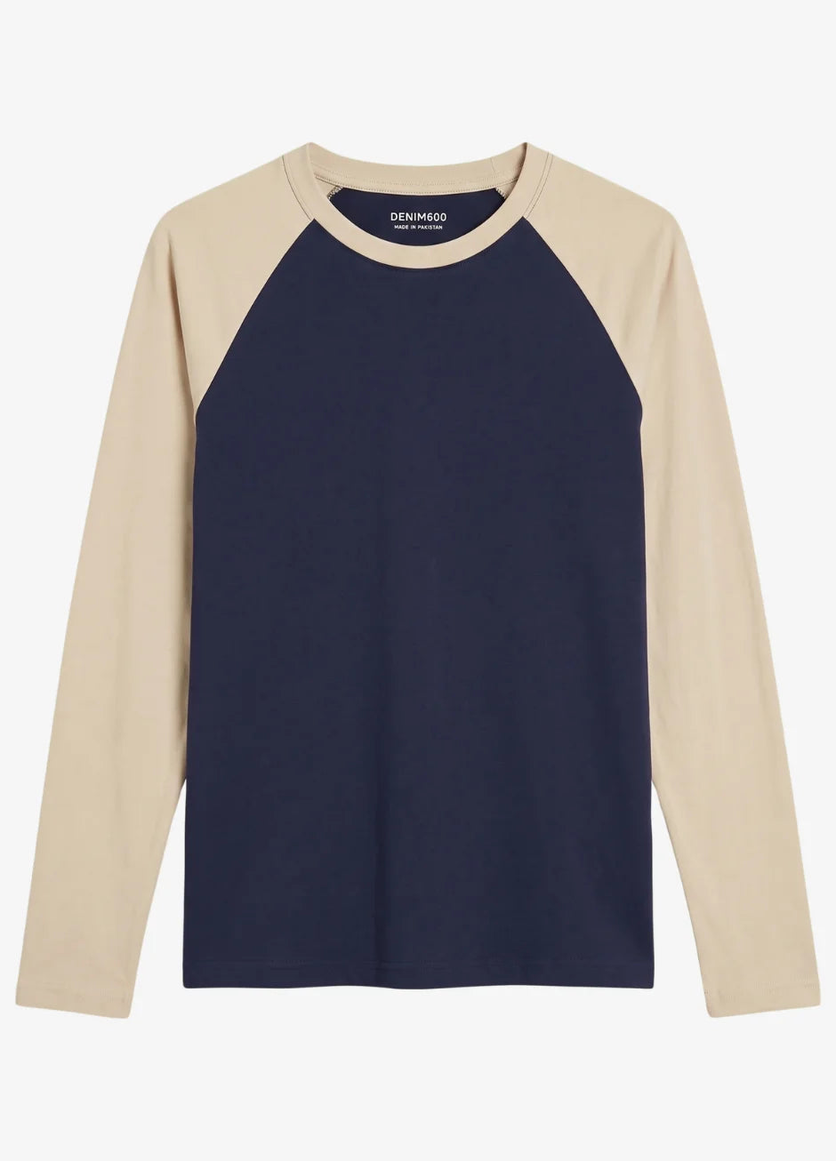 Contrast Raglan Sleeve Top | Blue/Beige