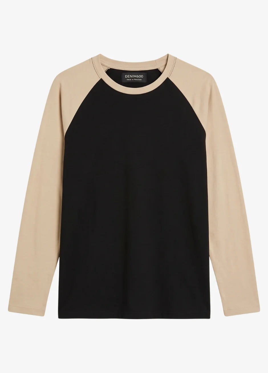 Contrast Raglan Sleeve Top | Black/Beige