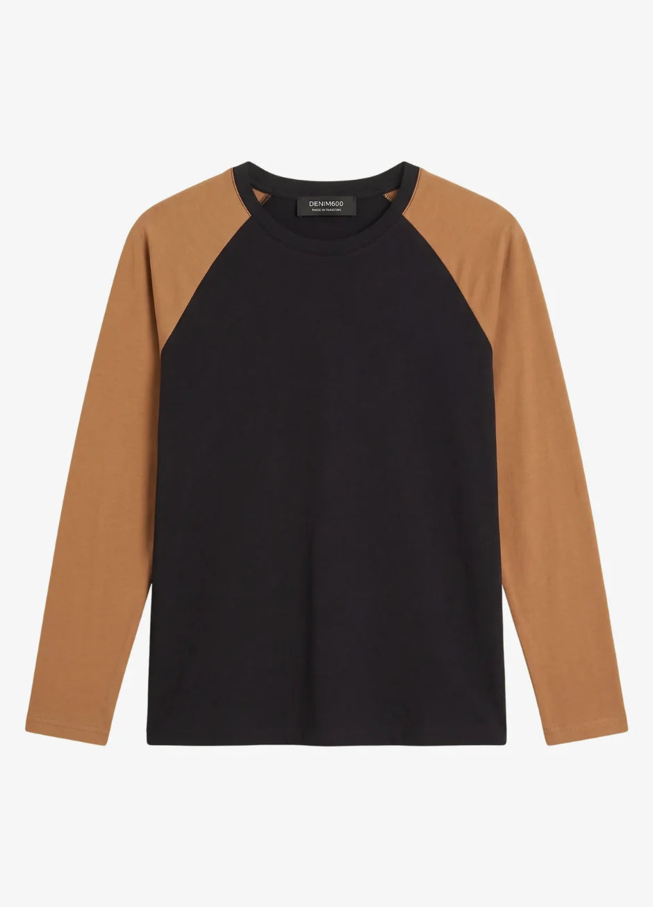Contrast Raglan Sleeve Top | Black/Mustard