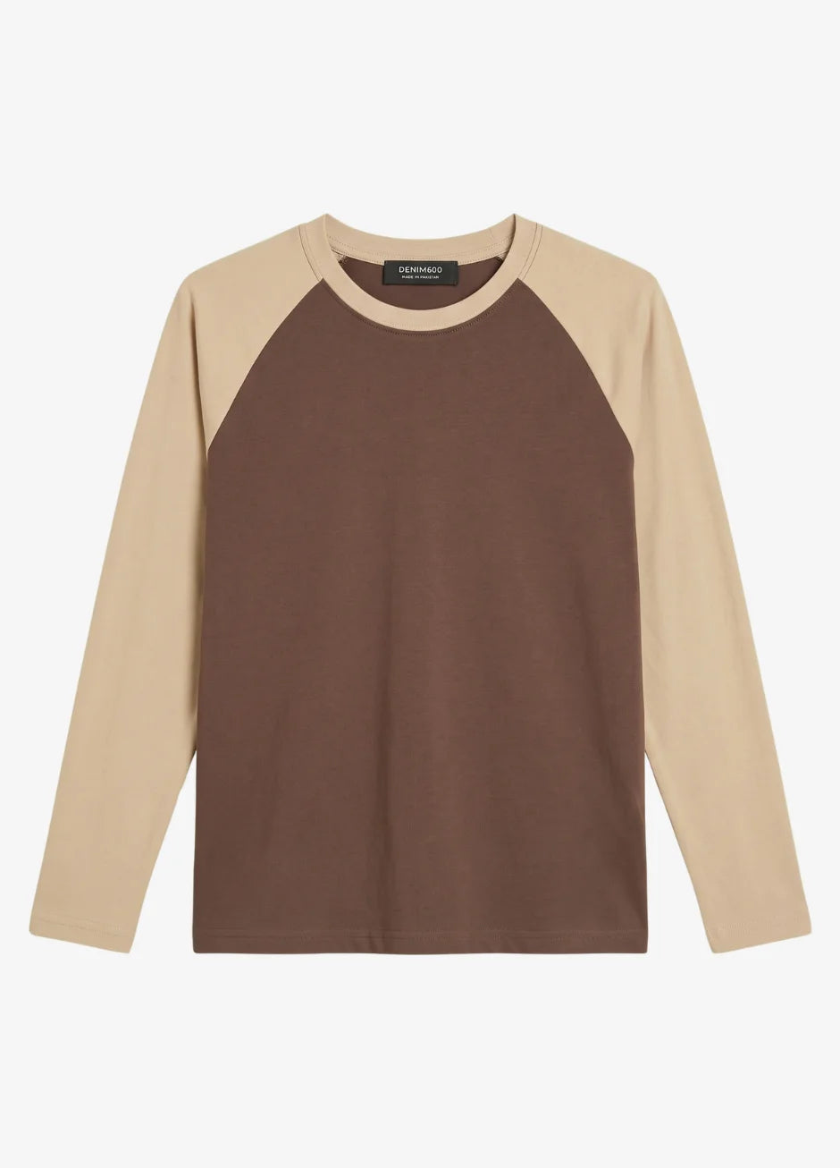 Contrast Raglan Sleeve Top | Brown/Beige