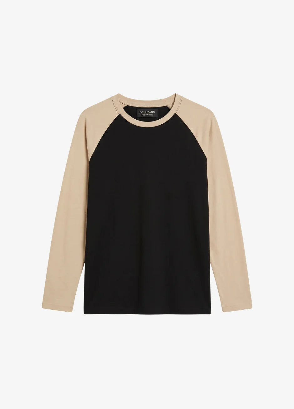 Contrast Raglan Sleeve Top | Black/Beige