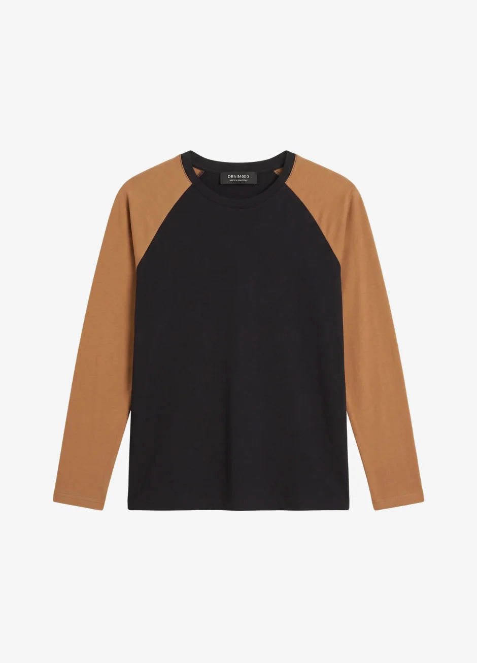 Contrast Raglan Sleeve Top | Black/Mustard