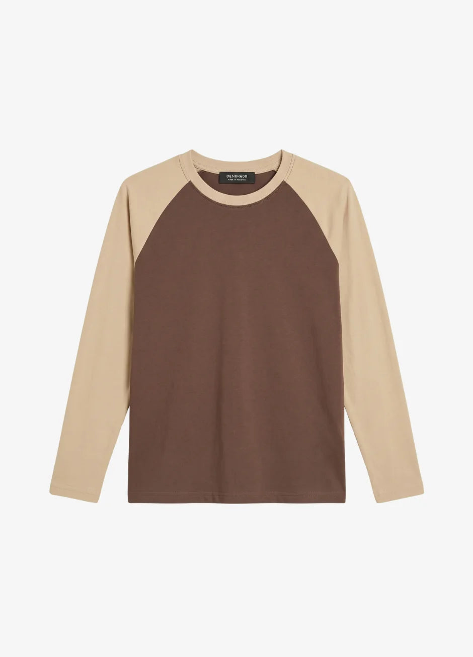 Contrast Raglan Sleeve Top | Brown/Beige