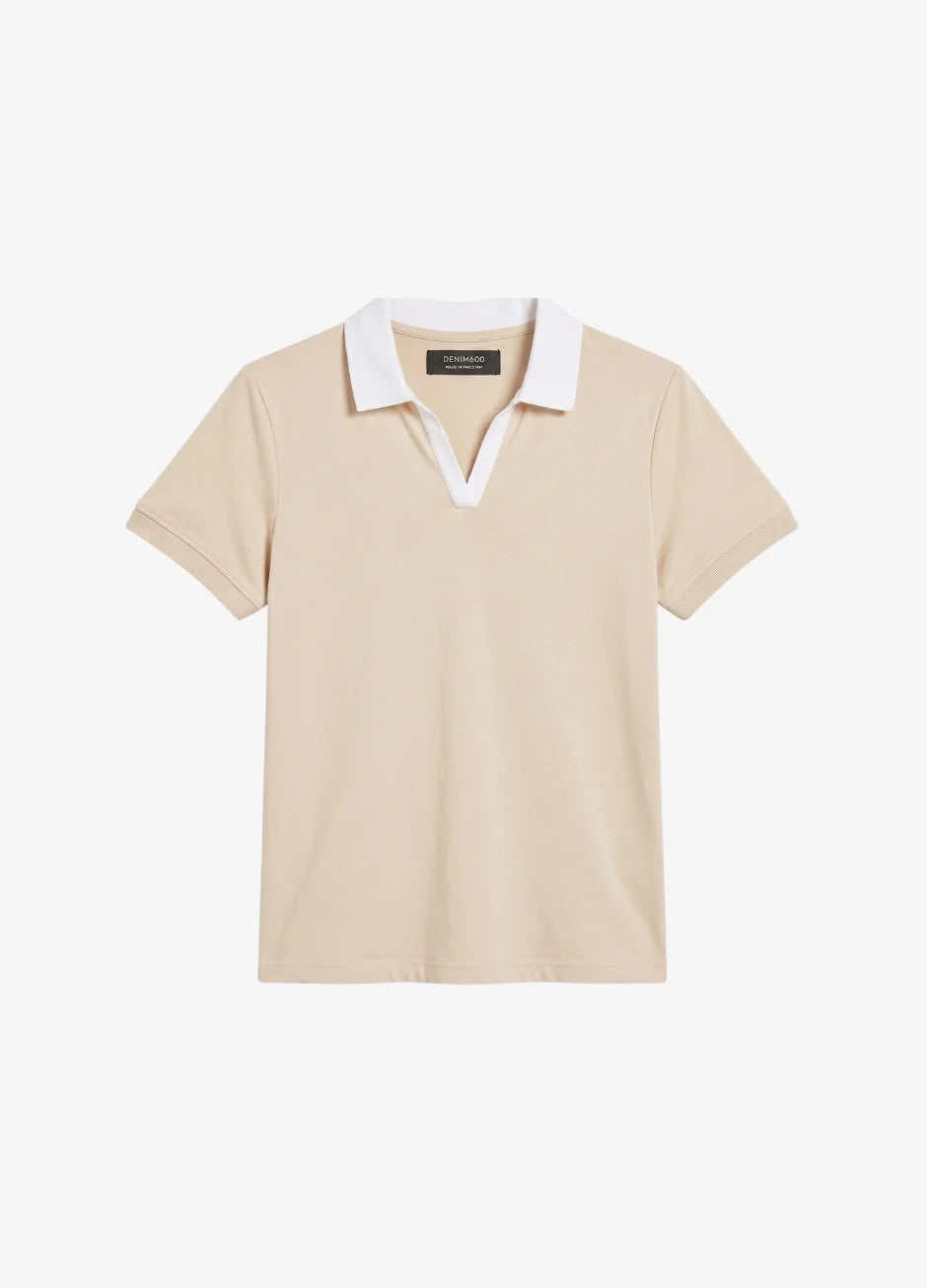 D600 Essential Contrast Collar Polo - Beige