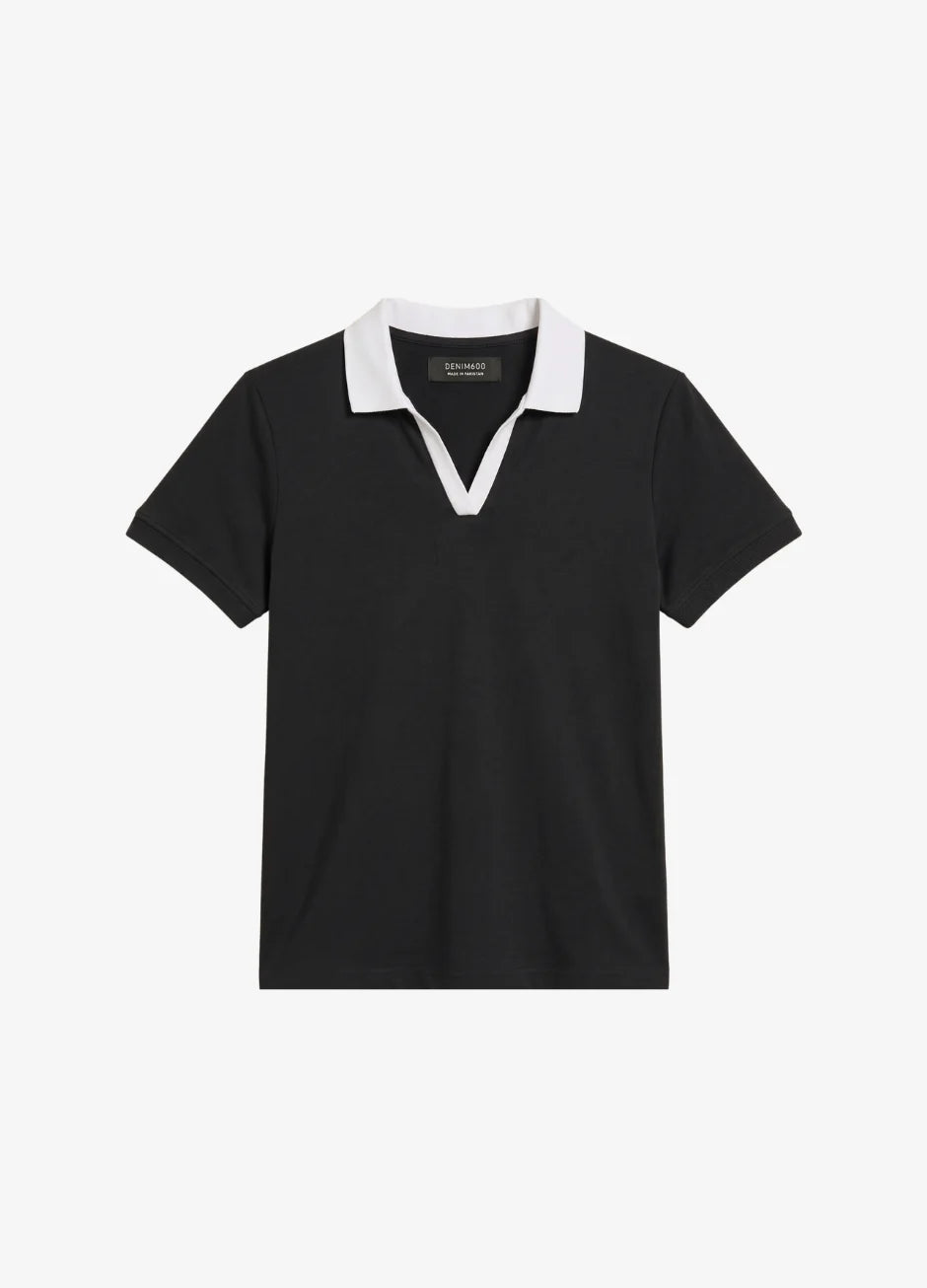 D600 Essential Contrast Collar Polo - Black