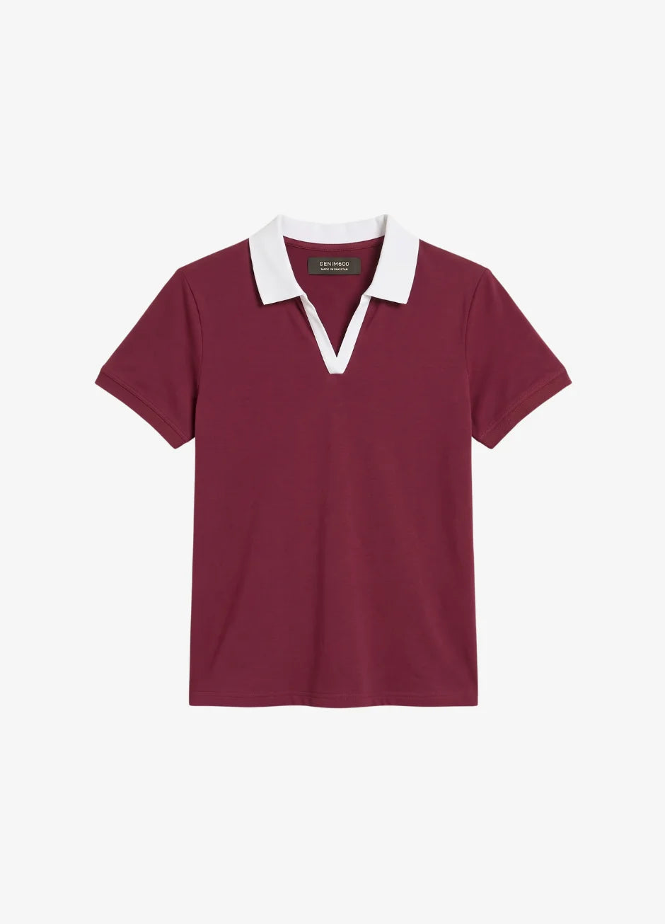 D600 Essential Contrast Collar Polo - Maroon