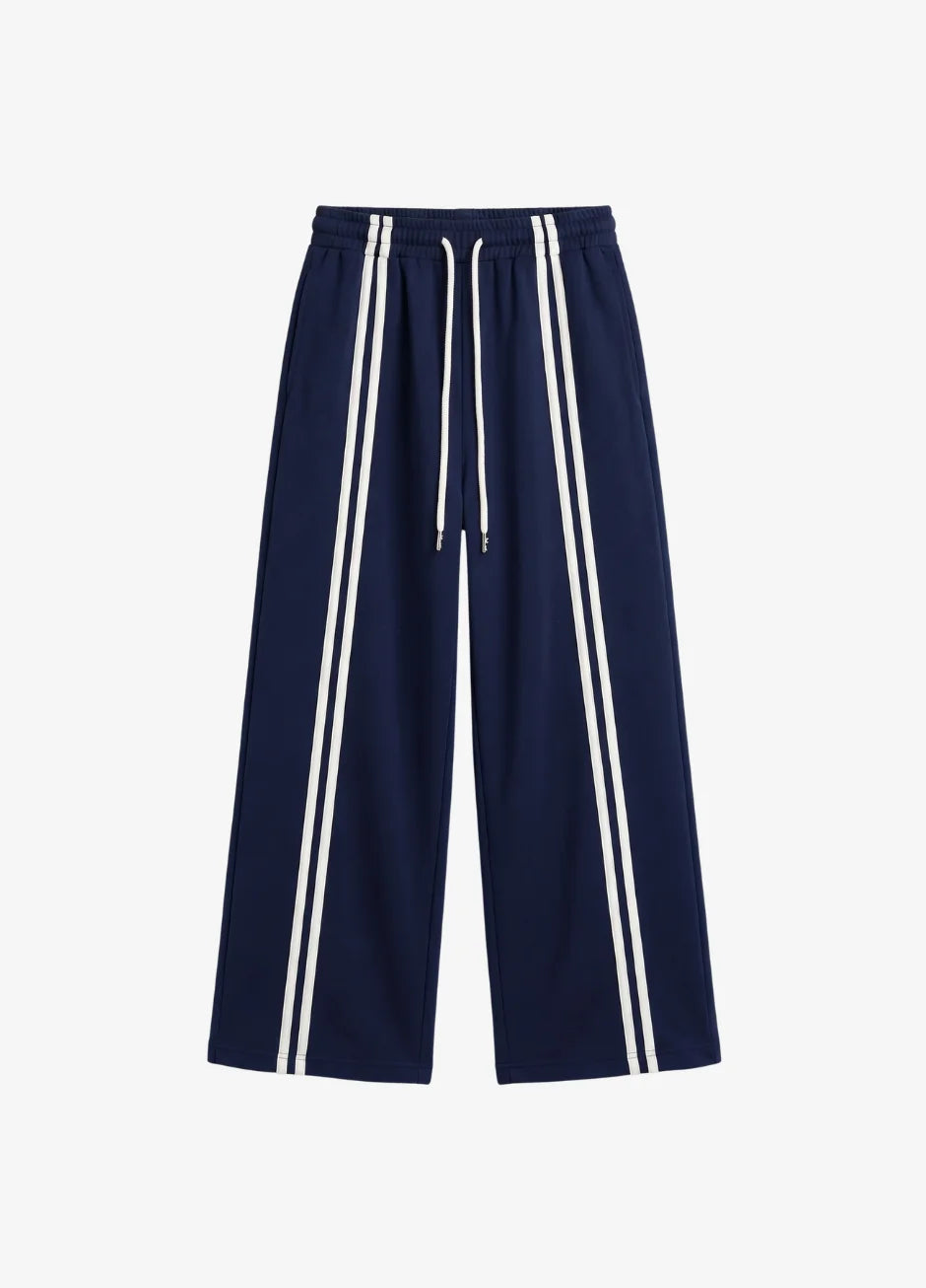 D600 Front Stripe Wide Leg Trousers | Blue