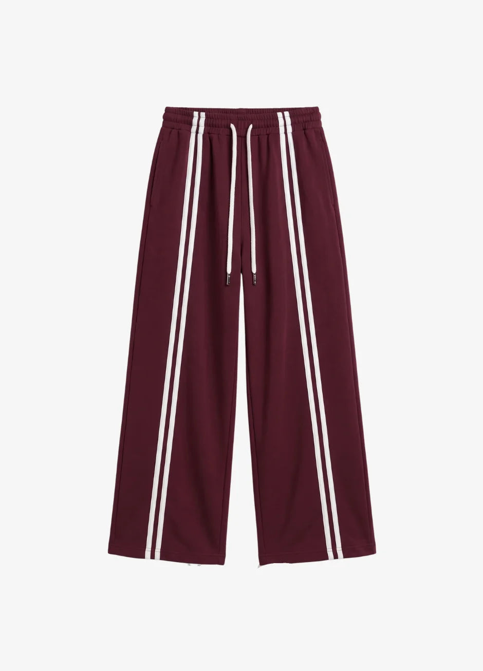 D600 Front Stripe Wide Leg Trousers | Maroon