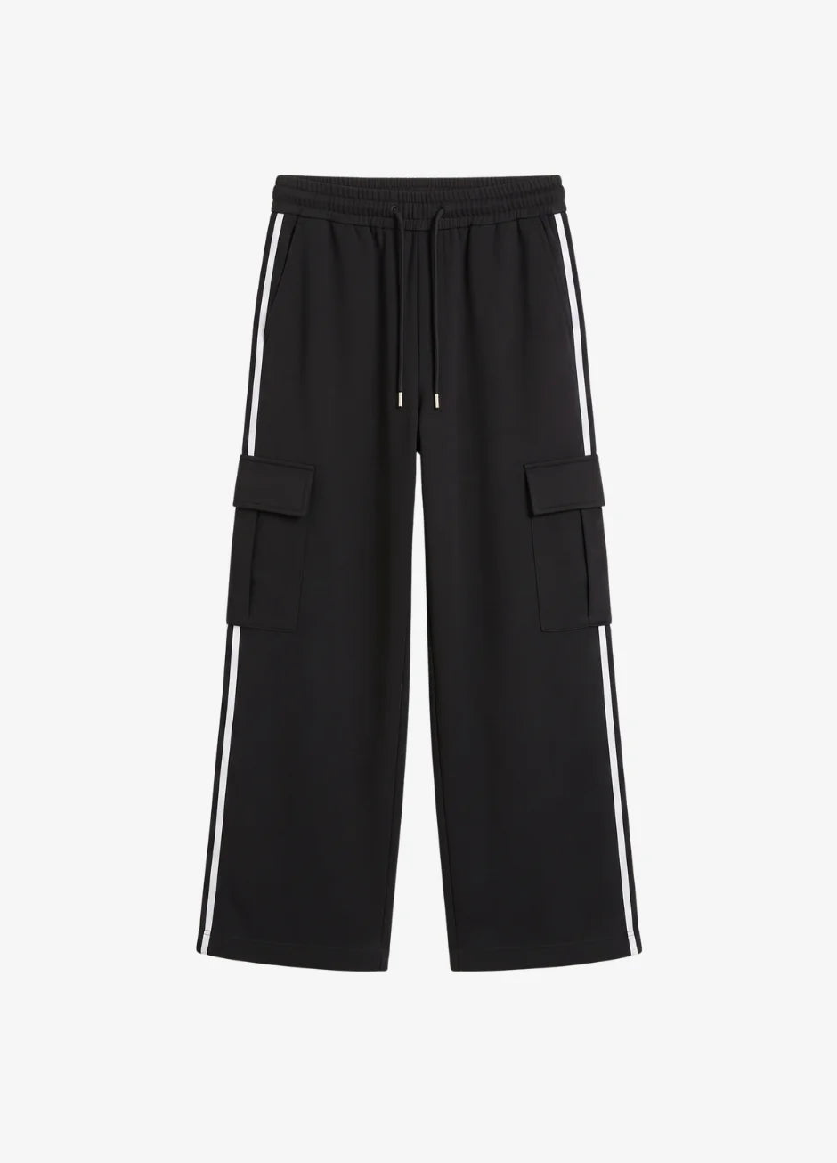 D600 Pure Black Stripe Cargo Wide-Leg Trouser (MINOR FAULT)