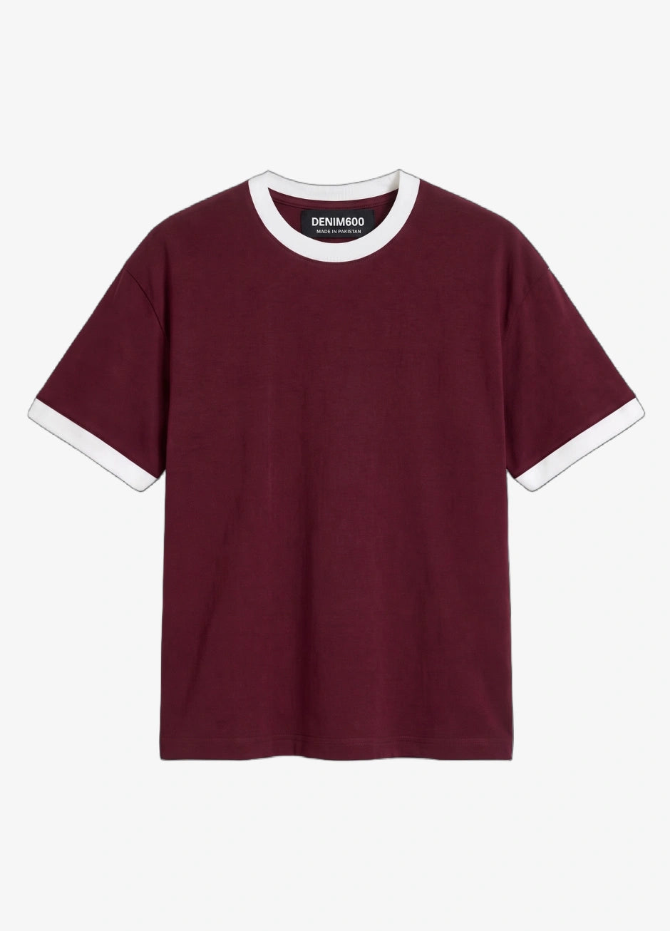 Contrast Trim T-Shirt - Maroon