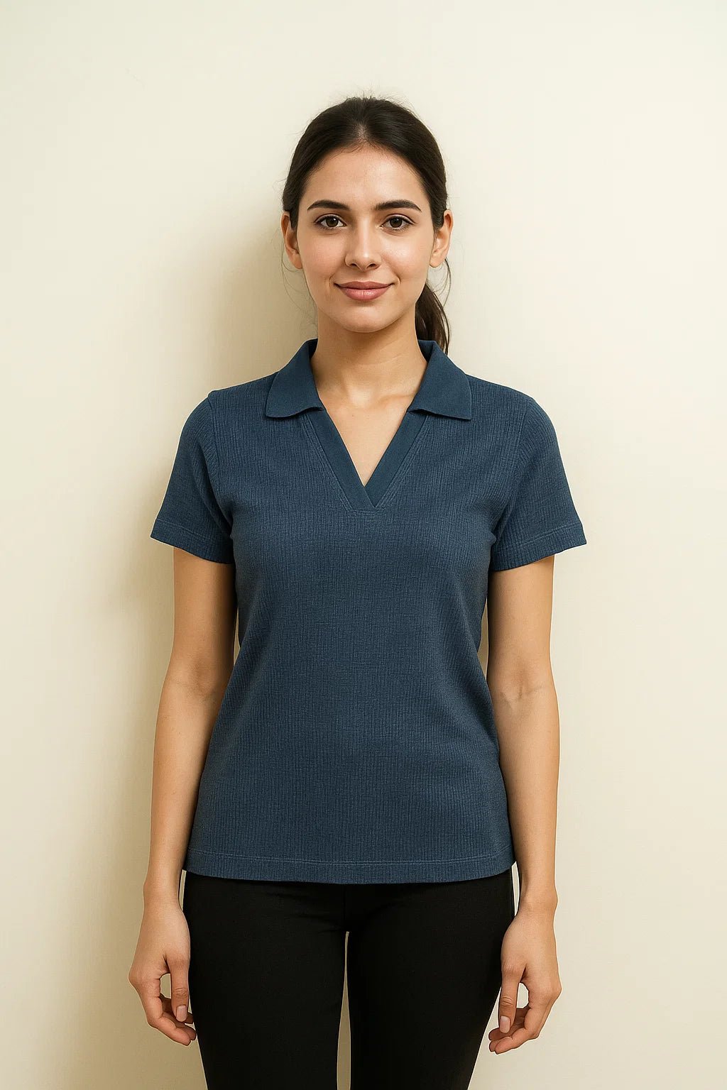 D600 Down Collar Ribbed Knit Polo - (Perfect for Summer)