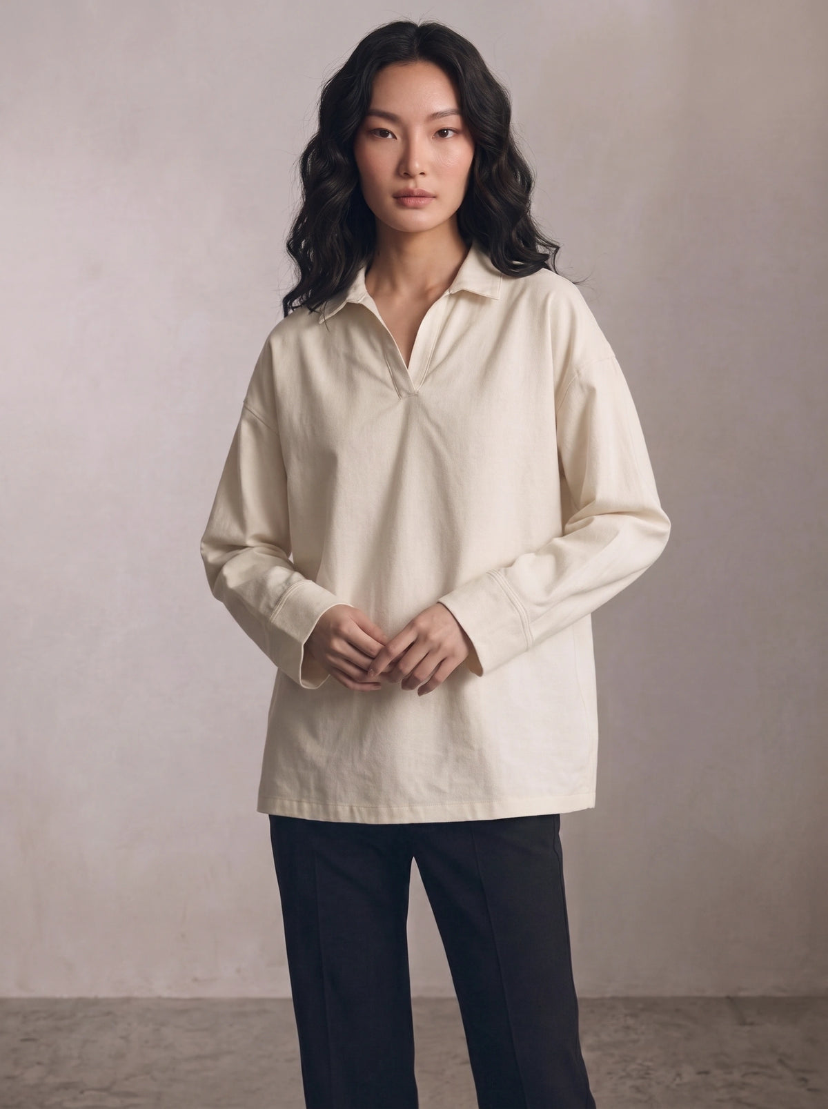 Oversized V-Neck Collar Shirt - Off White