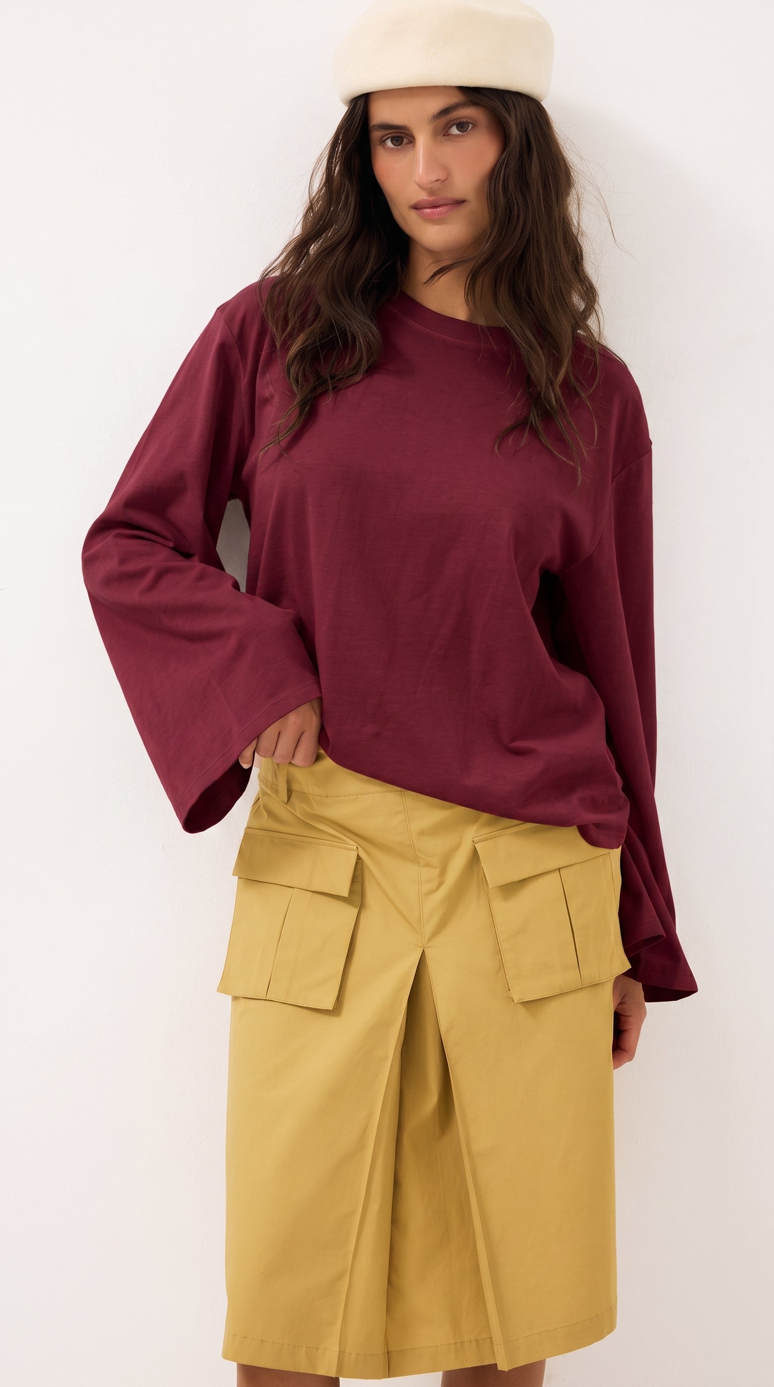 Oversized Long & Wide Sleeve Tee | Maroon