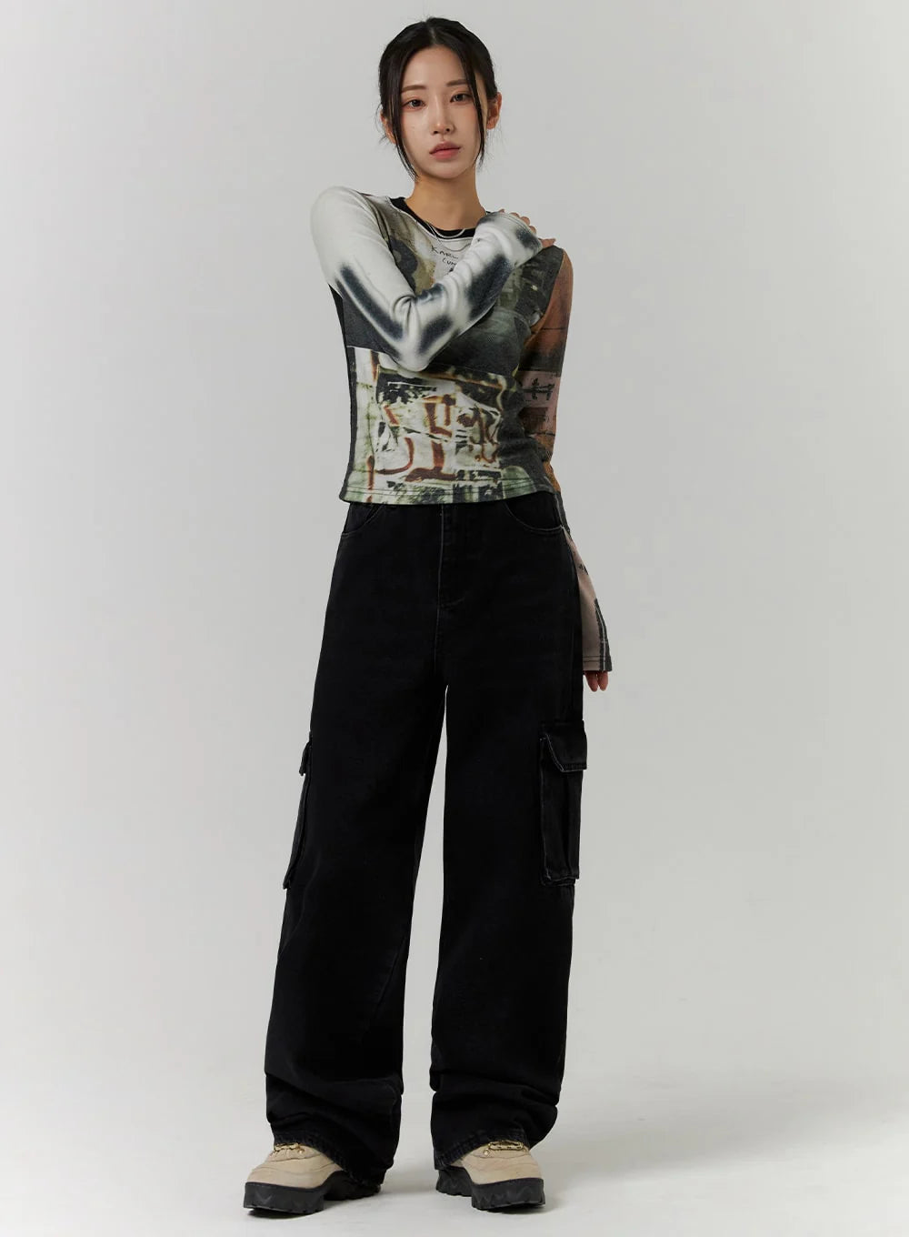 Premium Black Cargo Wide Leg Jeans