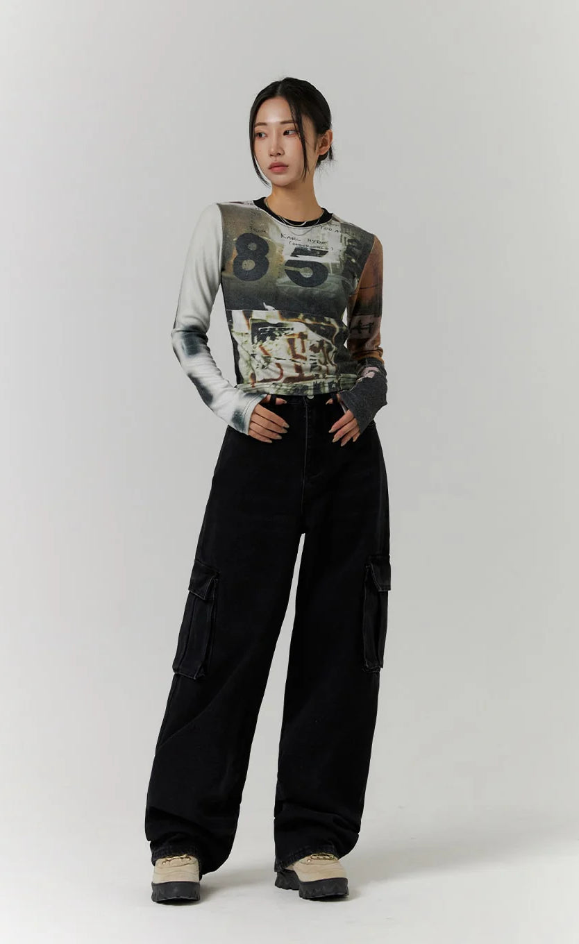 Premium Black Cargo Wide Leg Jeans